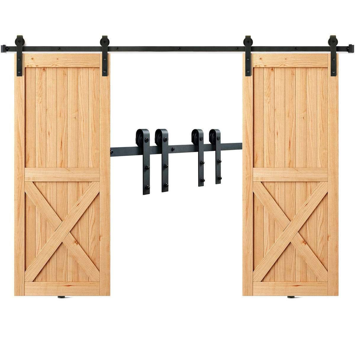 VEVOR Sliding Barn Door Hardware Kit Double Door Kit, 8 ft Track, J-Shape Roller
