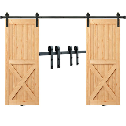 VEVOR Sliding Barn Door Hardware Kit Double Door Kit, 8 ft Track, J-Shape Roller