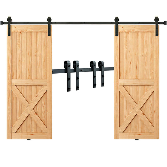 VEVOR Sliding Barn Door Hardware Kit Double Door Kit, 8 ft Track, J-Shape Roller