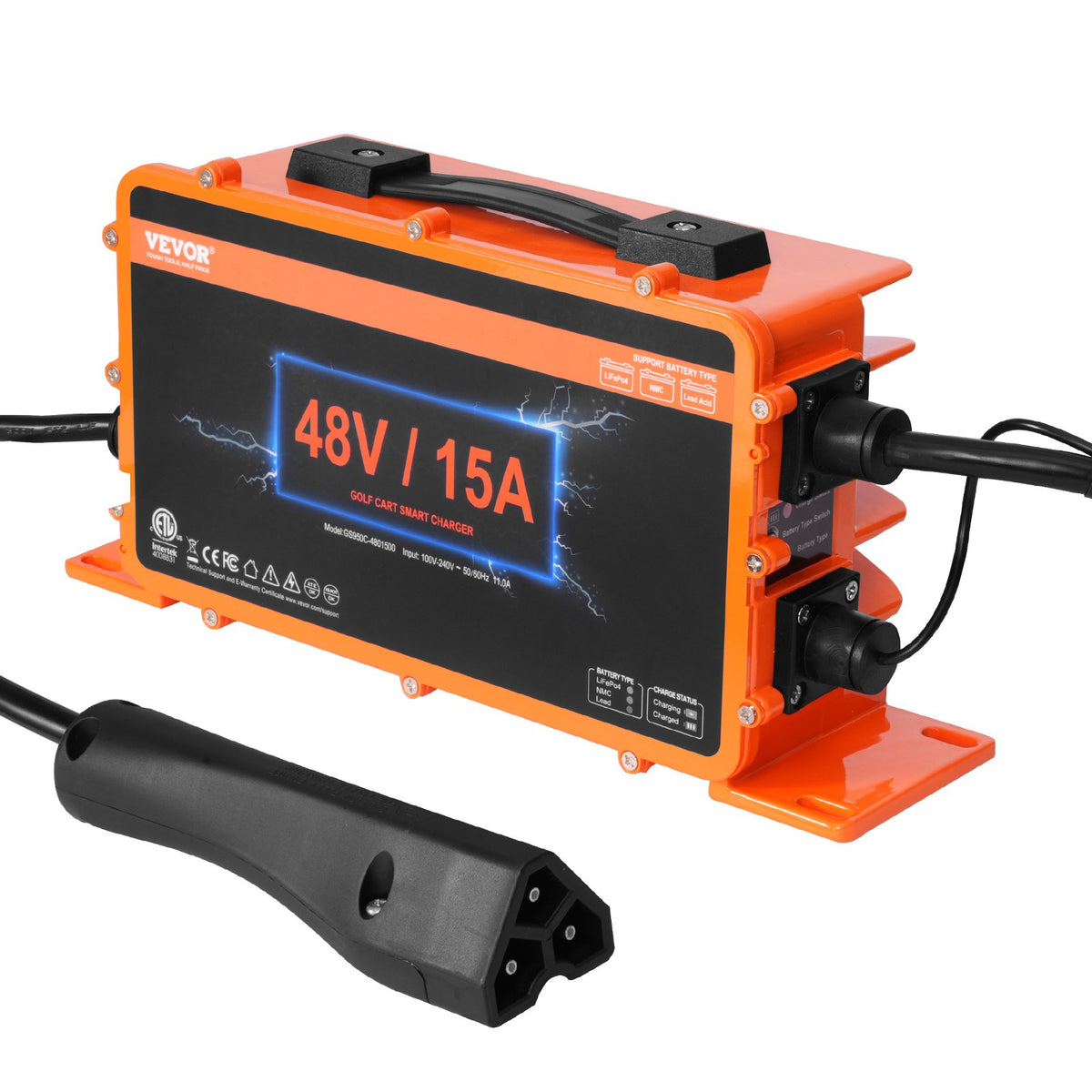 VEVOR Golf Cart Battery Charger, 36V/48V Smart Charger for L 48V | 15A | RXV Plug, Multi-Chemistry Smart