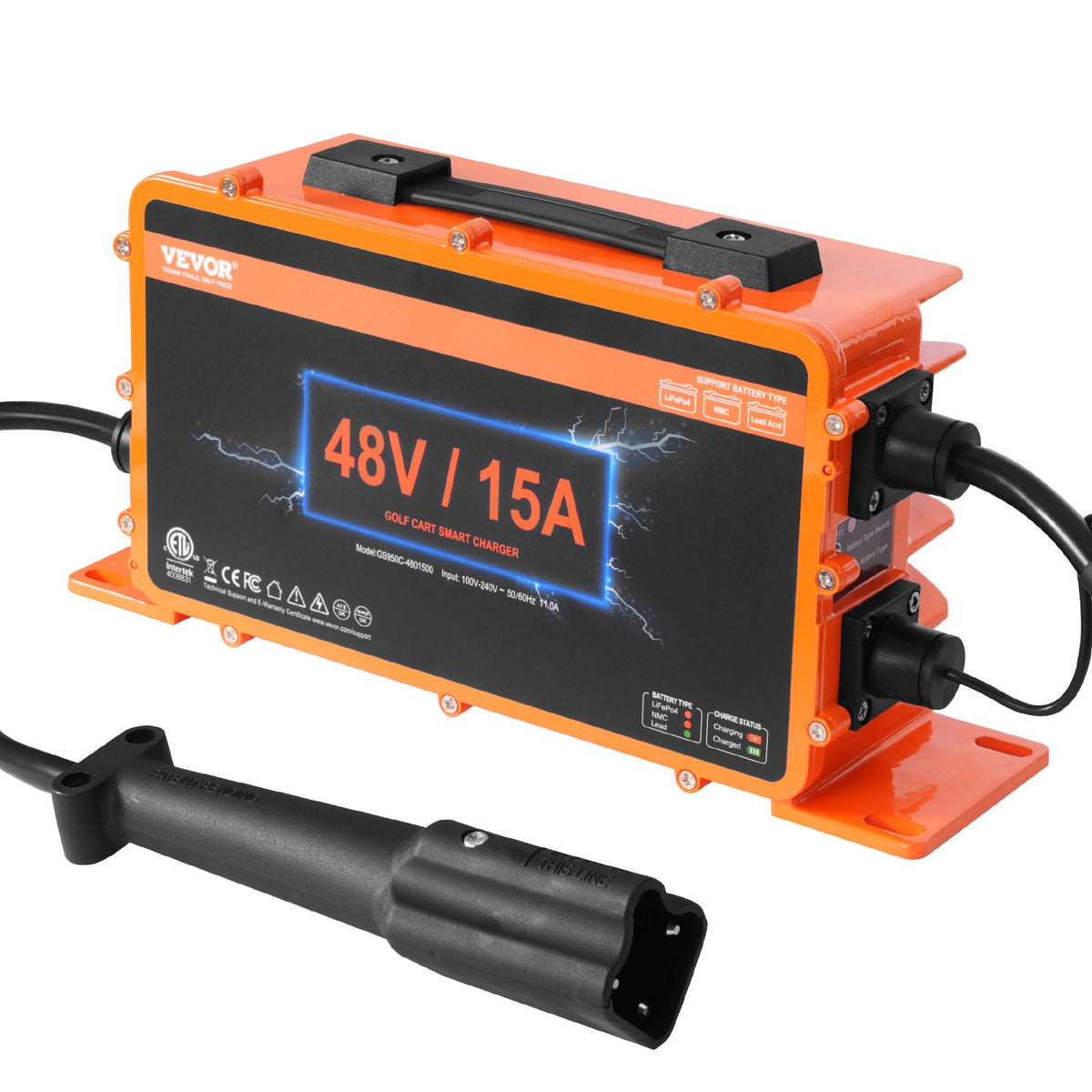VEVOR Golf Cart Battery Charger, 36V/48V Smart Charger for L 48V | 15A | G29 Plug, Multi-Chemistry Smart