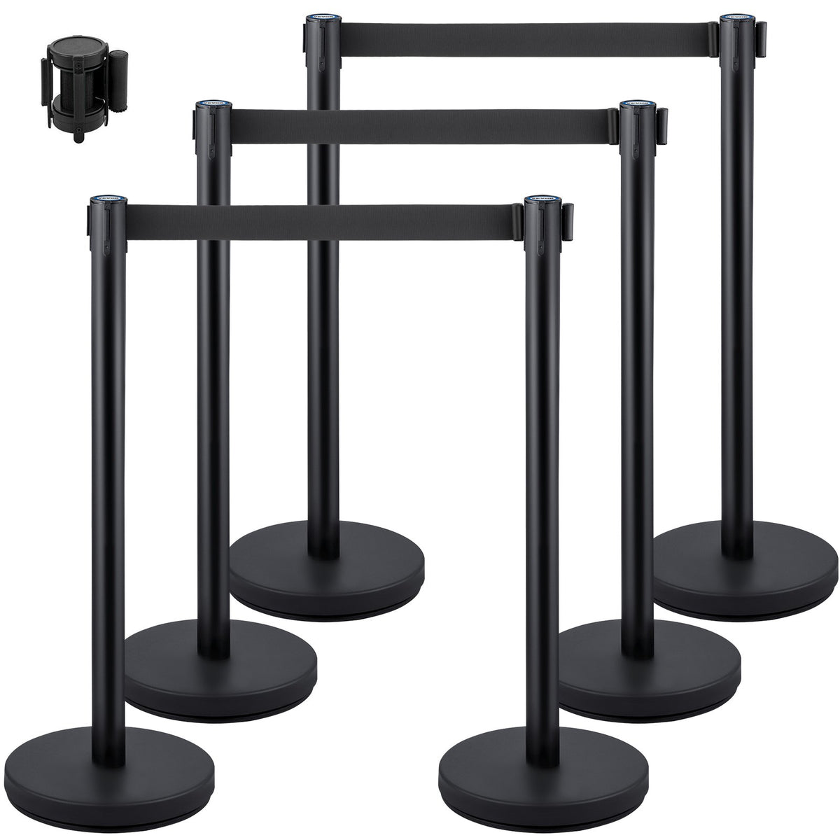VEVOR Crowd Control Stanchion Set, 6 Posts with Retractable  Black Belt Black Bar