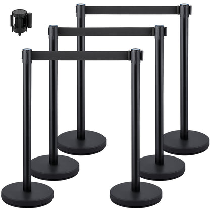 VEVOR Crowd Control Stanchion Set, 6 Posts with Retractable  Black Belt Black Bar