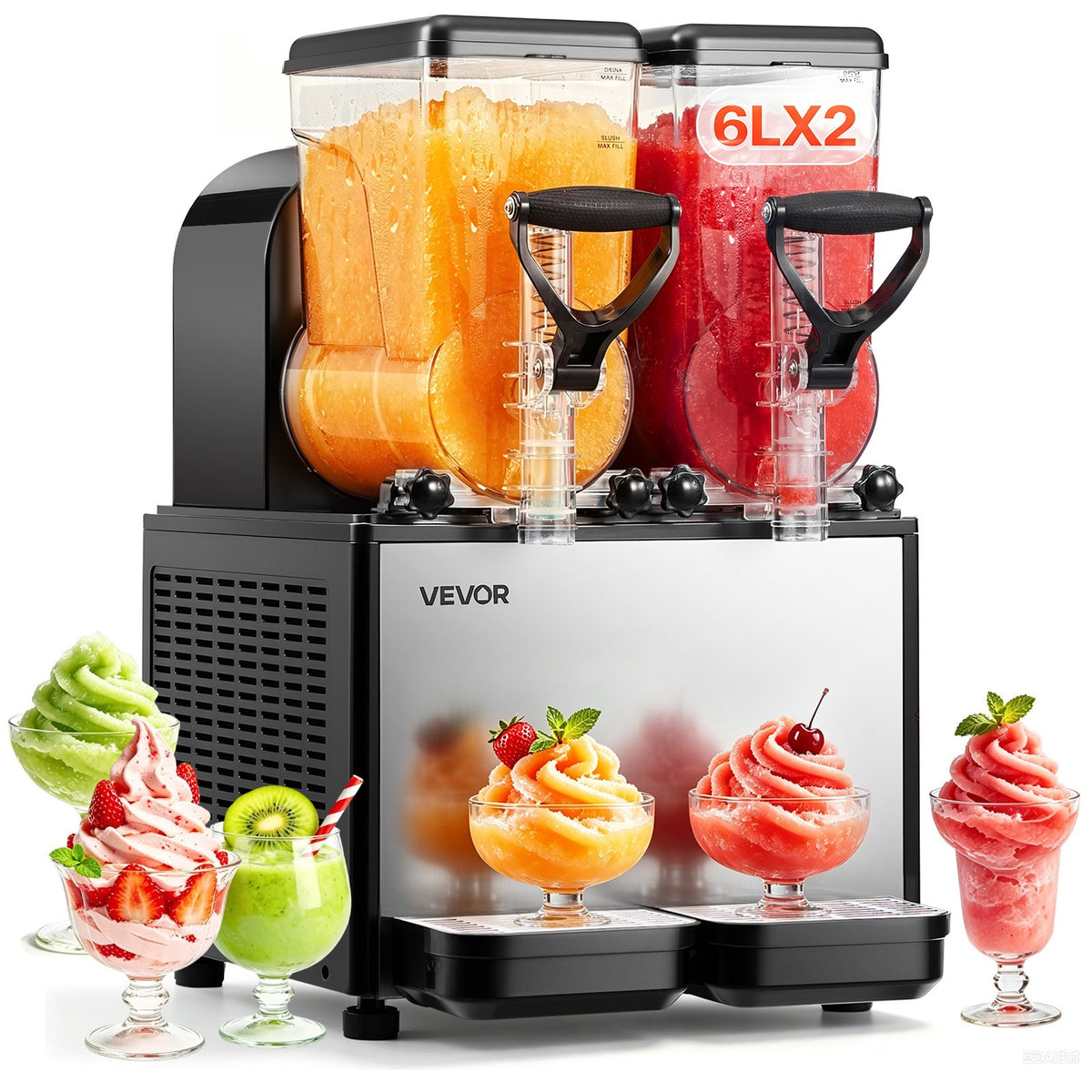 VEVOR Commercial Slushy Machine, 6 L x 2 Tanks Frozen Drink  Self-Cleaning