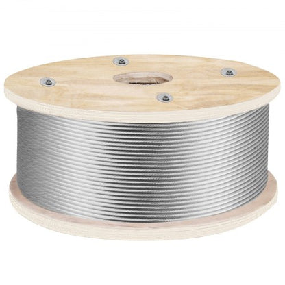 VEVOR Wire Rope Cable, 1/8-1/4 in T304/T316 Stainless Steel  500 ft / 3/16 inch / 1x19