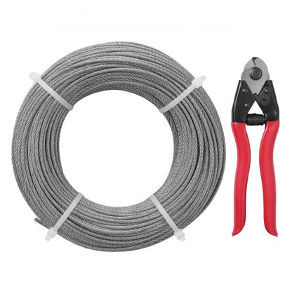 VEVOR Wire Rope Cable, 1/8-1/4 in T304/T316 Stainless Steel  300 ft / 1/8 inch / 7x7 with Cutter