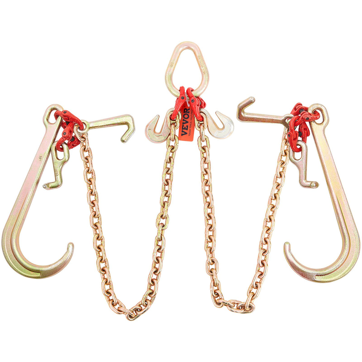 VEVOR G80 V Bridle Tow Chain 5/16 in / 3 ft, 1 Pack, RTJ Cluster Hooks