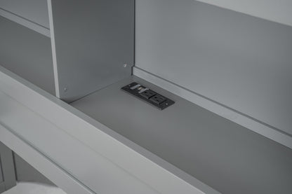 Full Size platform bed with trundle, drawers and USB plugs, Gray image 3