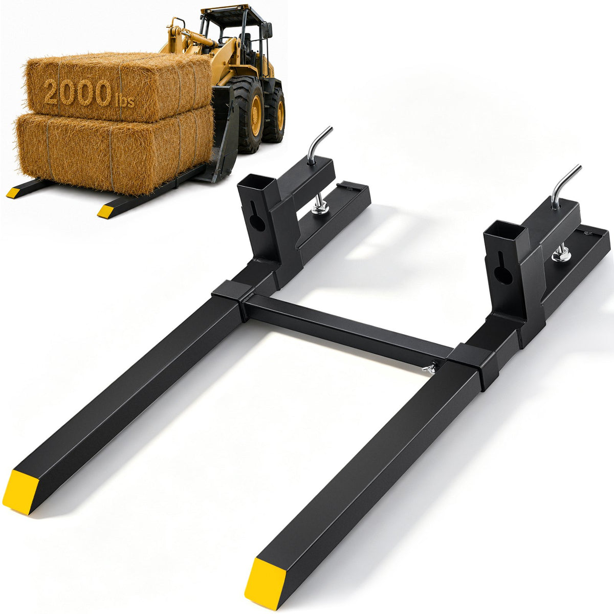 VEVOR Pallet Forks for Tractor and Skid Steer, Heavy Duty Steel Fork Attachment 43 inch / 2000 lbs / With Stabilizer Bar
