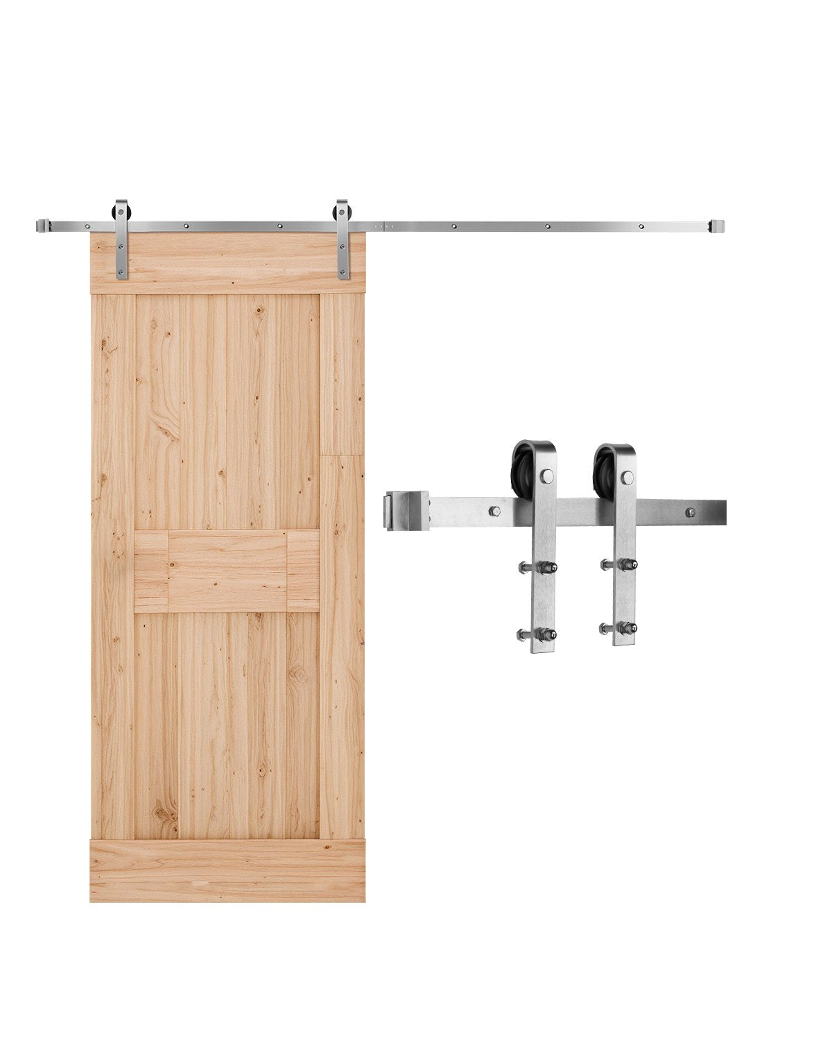 VEVOR Sliding Barn Door Hardware Kit Single Door Kit, 8 ft Track, J-Shape Roller, Matte Silver