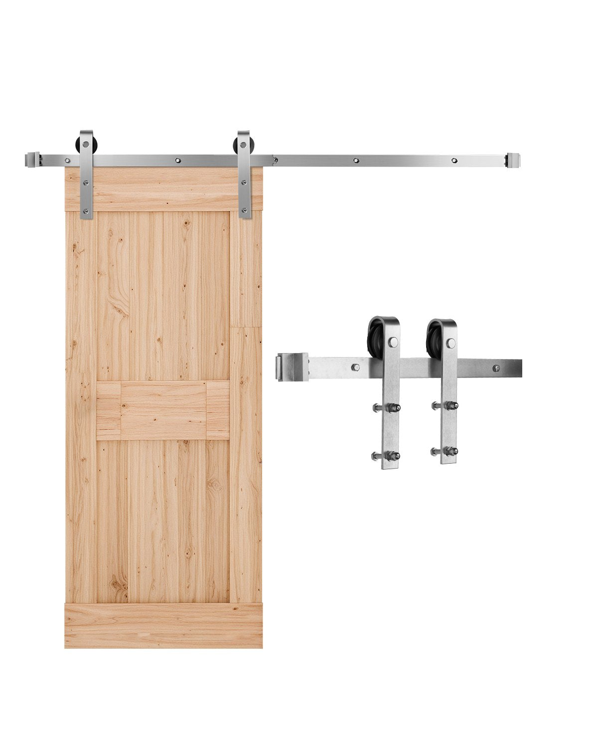 VEVOR Sliding Barn Door Hardware Kit Single Door Kit, 5 ft Track, J-Shape Roller, Matte Silver
