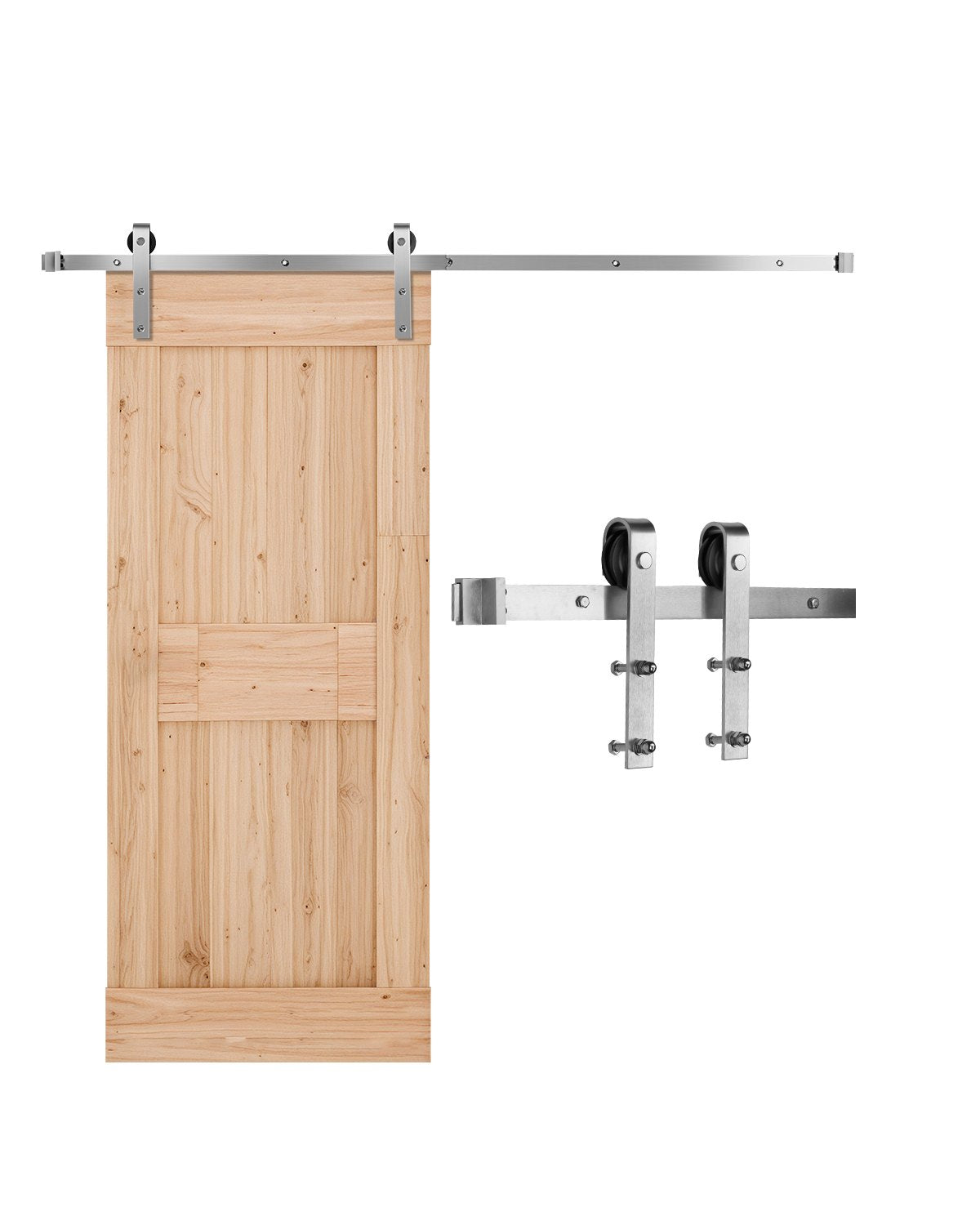 VEVOR Sliding Barn Door Hardware Kit Single Door Kit, 6 ft Track, J-Shape Roller, Matte Silver