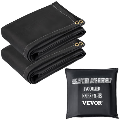 VEVOR Fire Blankets, 2 Pack Welding Blankets, Fire Suppression Blanket, Flame Retardant Fiberglass Blanket, Black Fire Emergency Blankets with Brass Grommets 6 x 10 Ft