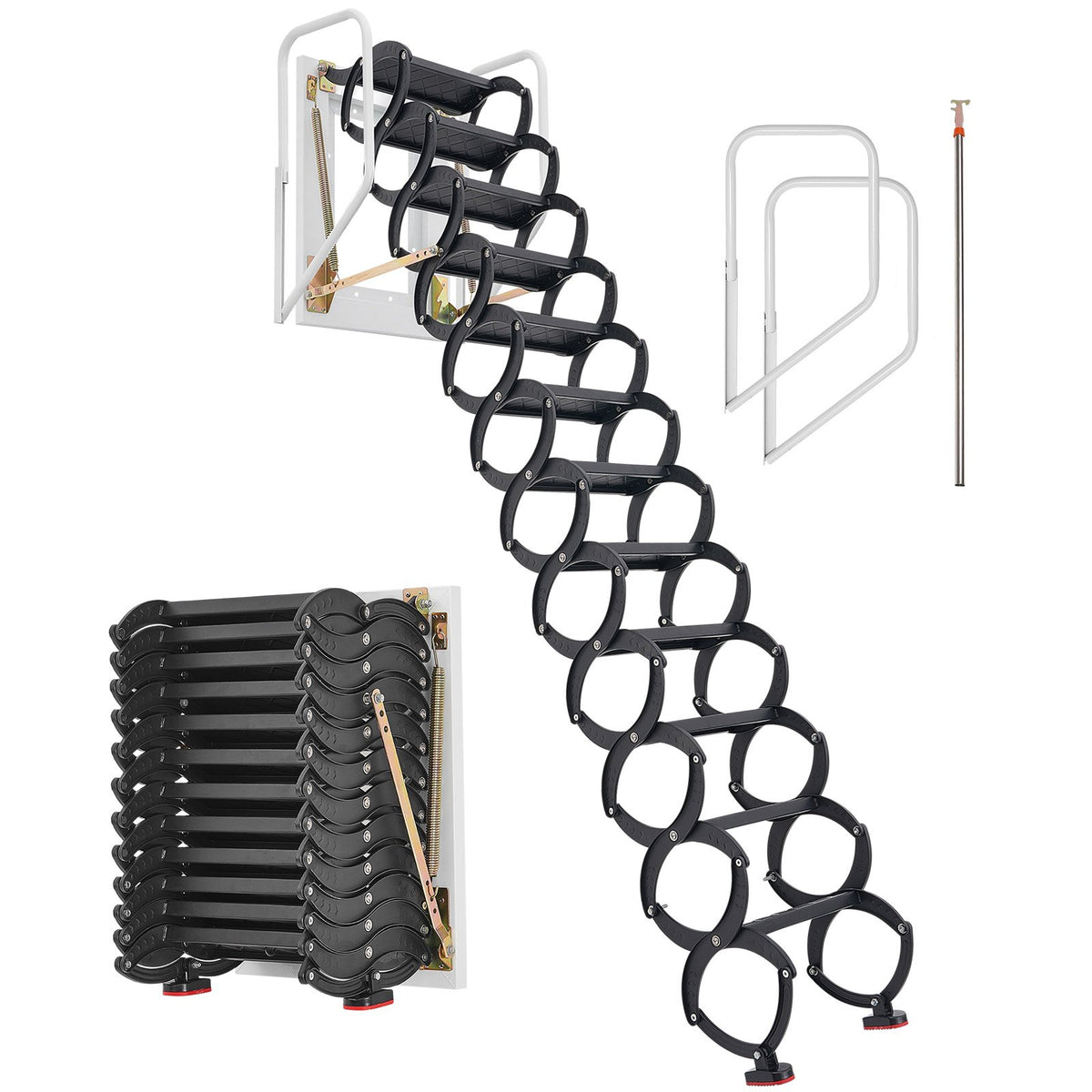 VEVOR Attic Ladder Pull Down, Wall-Mounted Folding Attic Stairs with Handrails, Retractable Loft Stairs Steel Wall-Mounted 660 lbs