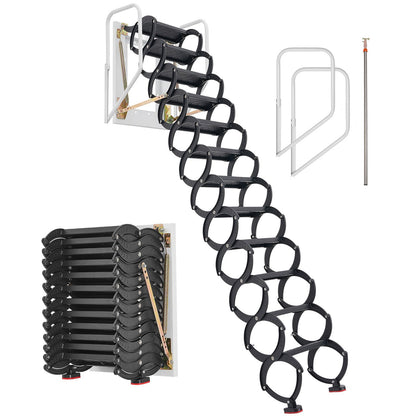 VEVOR Attic Ladder Pull Down, Wall-Mounted Folding Attic Stairs with Handrails, Retractable Loft Stairs Steel Wall-Mounted 660 lbs
