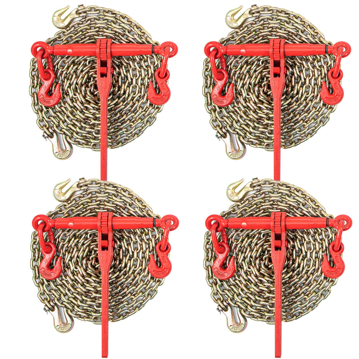 VEVOR Ratchet Chain Binder and Chain Kit, Heavy Duty Load Bi 5/16 - 3/8 inch / 4 Sets, 5/16 in x 21 ft Chains G80