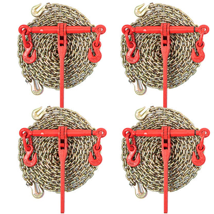 VEVOR Ratchet Chain Binder and Chain Kit, Heavy Duty Load Bi 5/16 - 3/8 inch / 4 Sets, 5/16 in x 21 ft Chains G80