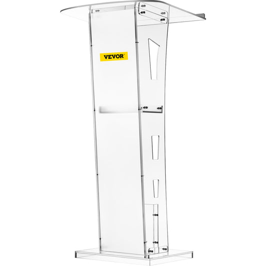 VEVOR Podium Stand, Acrylic or Wood Lectern with Slant Deskt 45 inch Acrylic Podium, Clear
