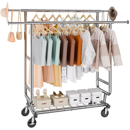 VEVOR Garment Rack, Z Base Rolling Clothing Rack or Heavy Duty Clothes Rack with Hanging Rod and Extra Storage for Bedroom, Closet and Retail Display Clothes Rack Double Rod 50.5-75.4 in