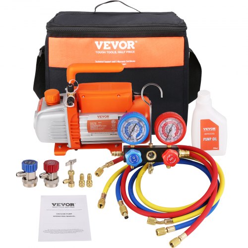 VEVOR A/C Vacuum Pump Kit, 3 to 4.8 CFM Single Stage HVAC Va Single Stage/3.5 CFM / Without Leak Detector / R134A / R410A