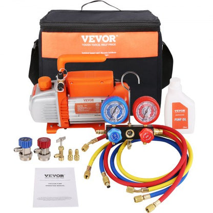 VEVOR A/C Vacuum Pump Kit, 3 to 4.8 CFM Single Stage HVAC Va Single Stage/3.5 CFM / Without Leak Detector / R134A / R410A