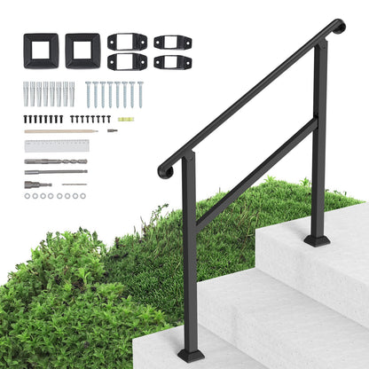 VEVOR Handrails for Outdoor Steps, Adjustable Stair Railing with Installation Kit for Concrete Steps, Wooden Stairs, Porch and Deck, Hand Rails for Seniors 2-3 Steps | 55 in Handrail, Indoor & Outdoor Kit