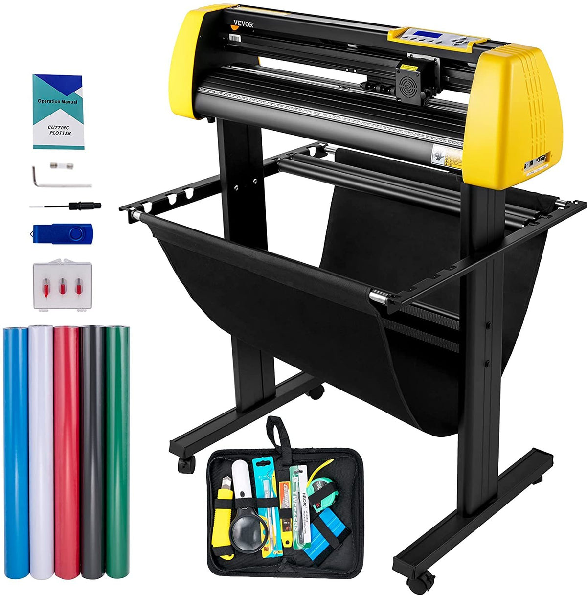 VEVOR Vinyl Cutter Machine, 34 in / 870 mm Max Paper Feed Cutting Plotter, Automatic Camera Contour Cutting LCD Screen Printer with Stand Adjustable Force and Speed for Sign Making Plotter Cutter Golden