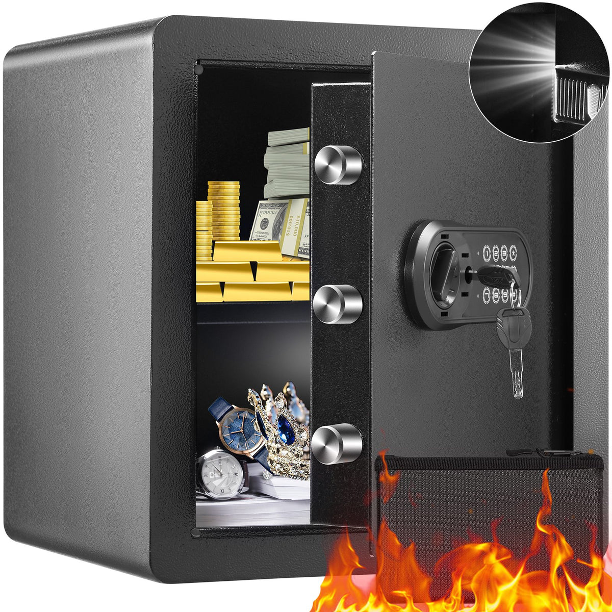 VEVOR Steel Security Safe Box, Home and Business Safe with D Single-Door / 1.8 Cubic Feet / Password