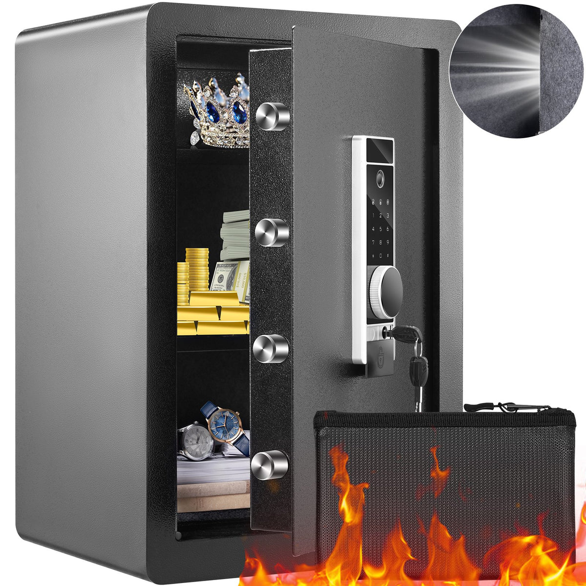 VEVOR Steel Security Safe Box, Home and Business Safe with D Single-Door / 2.2 Cubic Feet / Password & Fingerprint