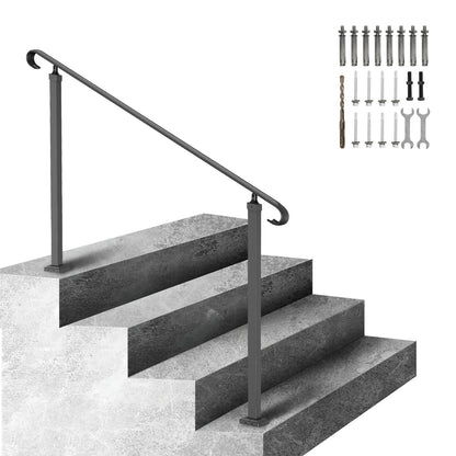 VEVOR Handrails for Outdoor Steps, Adjustable Stair Railing with Installation Kit for Concrete Steps, Wooden Stairs, Porch and Deck, Hand Rails for Seniors 3-5 Steps | 55 in Handrail