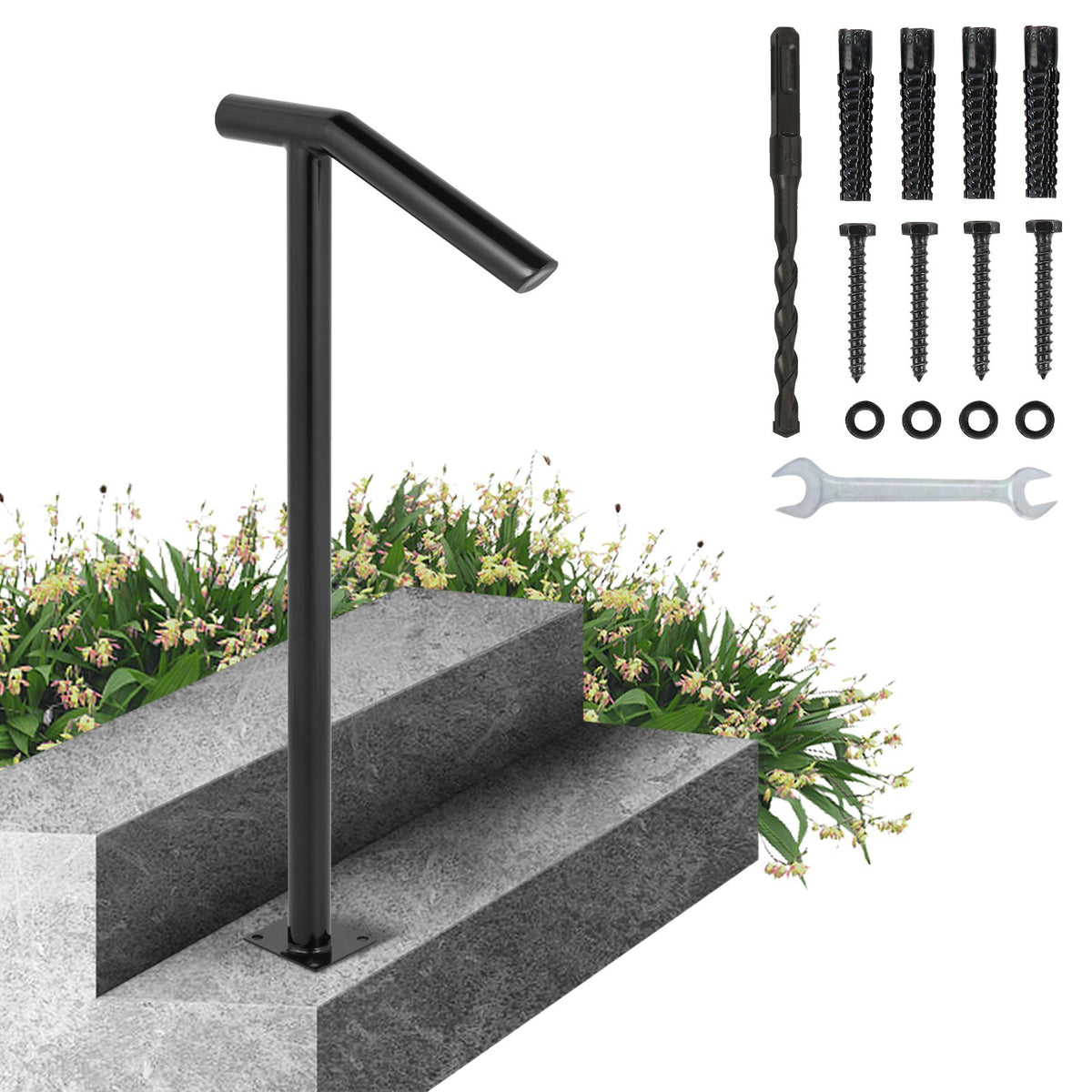 VEVOR Outdoor Stair Handrail, Iron Floor-Mounted Railing, 1- 1 to 2