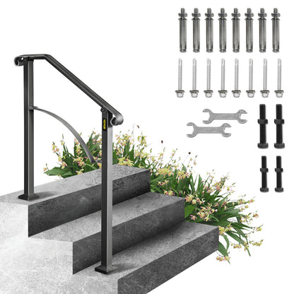 VEVOR Outdoor Stair Handrail, Black Wrought Iron, 1 to 5 Ste 2-3 Steps