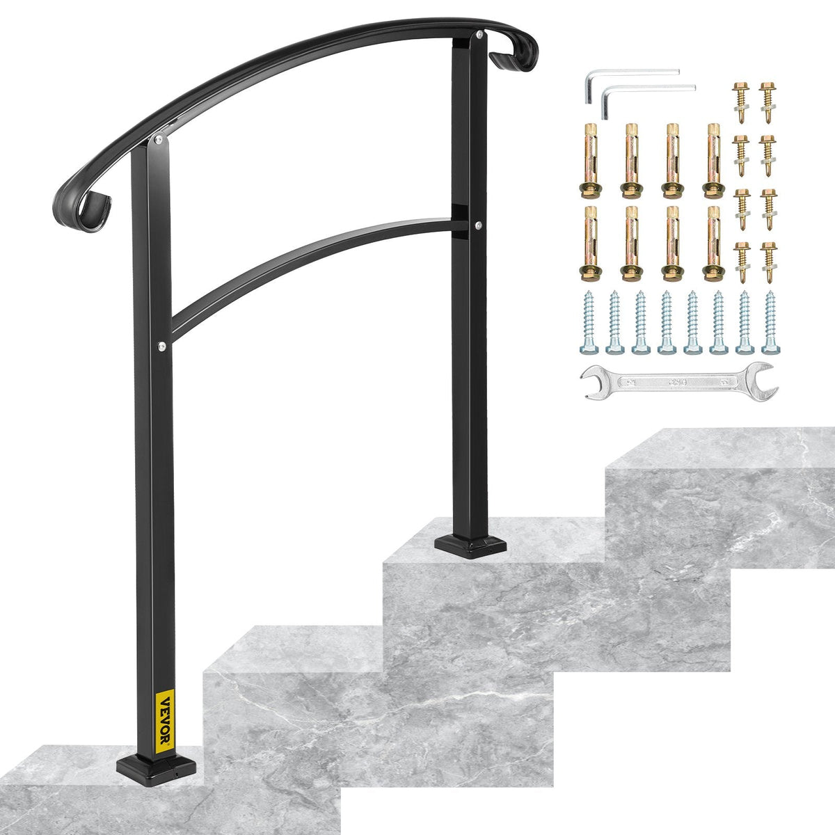 Outdoor wrought iron stair handrail 3 Steps / Black / LTFS-3FTB