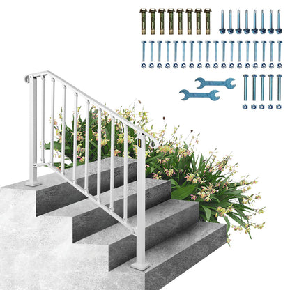 VEVOR Outdoor Stair Handrail, Wrought Iron, Black or White O 4 Steps / White