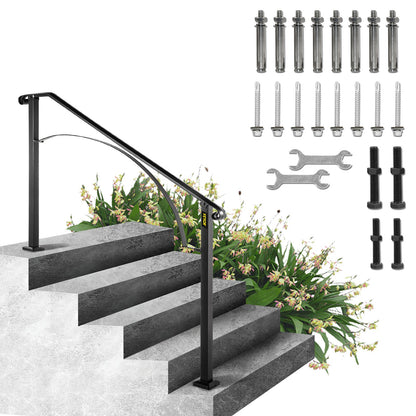 VEVOR Outdoor Stair Handrail, Black Wrought Iron, 1 to 5 Ste 4-5 Steps