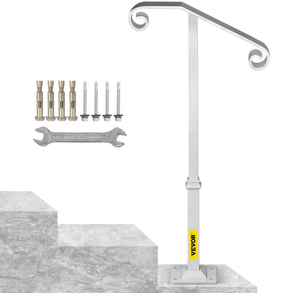VEVOR Single-Post Stair Handrail, Wrought Iron, Base and Col With Base / White