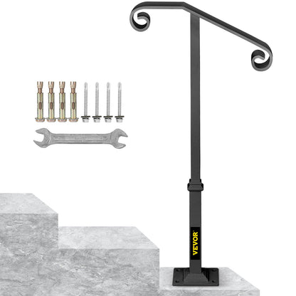 VEVOR Single-Post Stair Handrail, Wrought Iron, Base and Col With Base / Gray