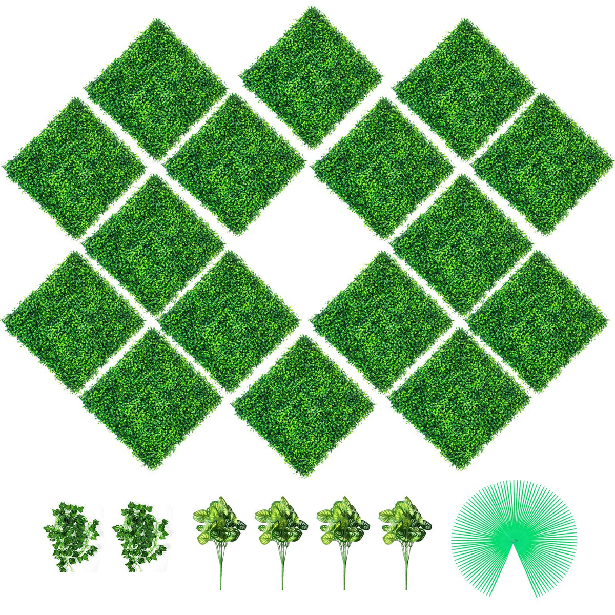 VEVOR Artificial Boxwood Panels, Boxwood Hedge Wall Panels,  20" x 20" / 16 PCS / PE Boxwood
