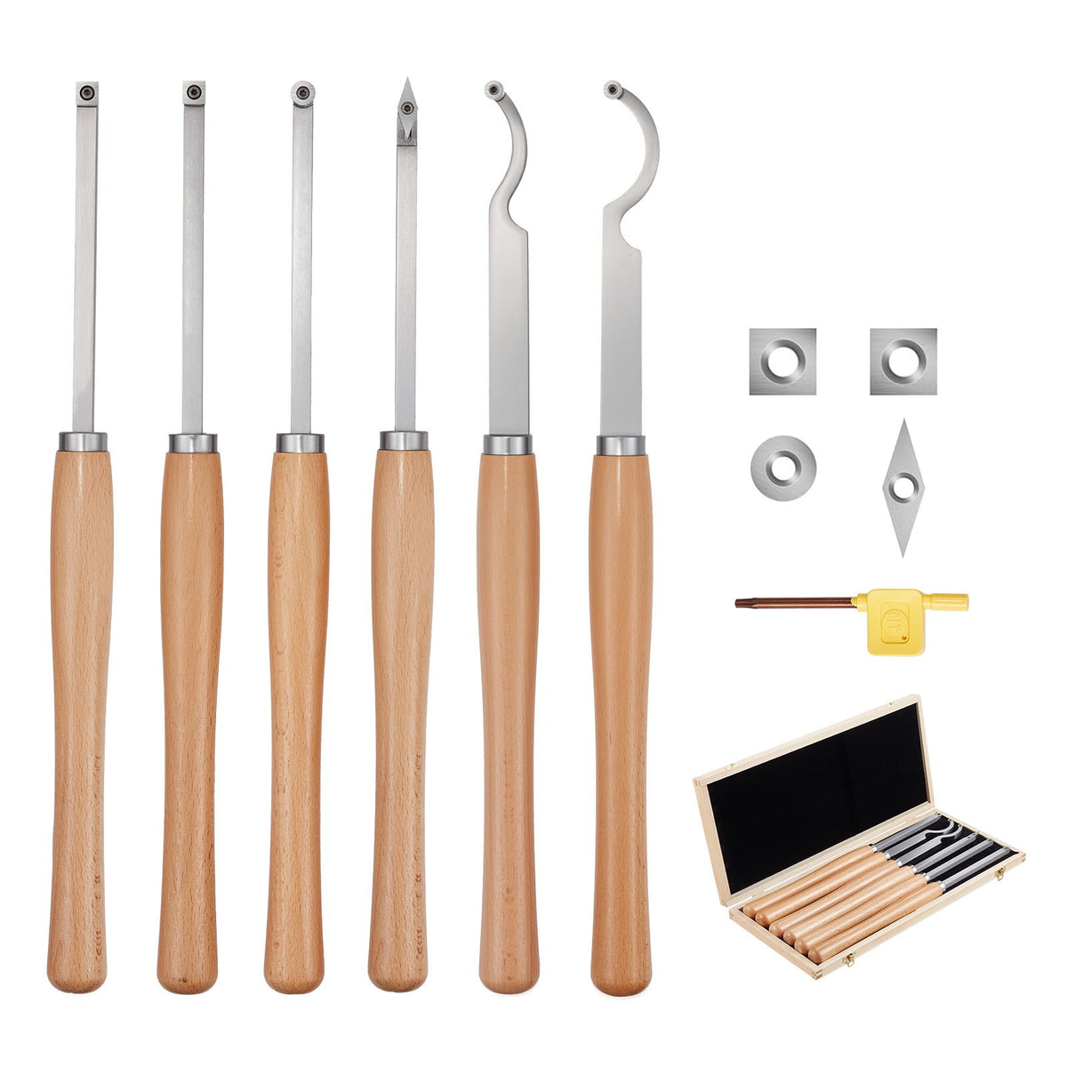 VEVOR Wood Lathe Chisel Set, Carbide & Carbon Steel Turning  6 Pieces / Hollowing Tool Set