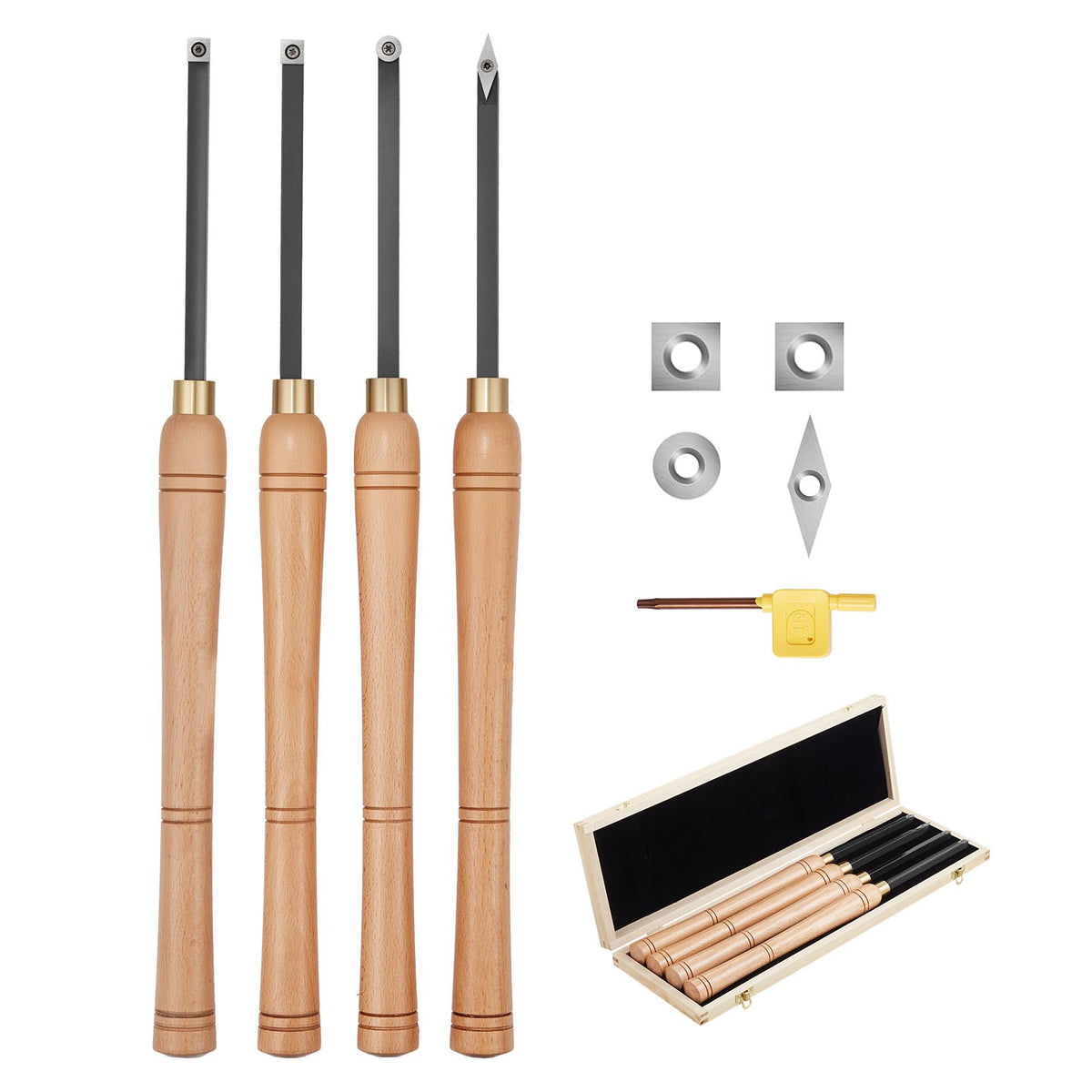 VEVOR Wood Lathe Chisel Set, Carbide & Carbon Steel Turning  4 Pieces / Hollowing Tool Set