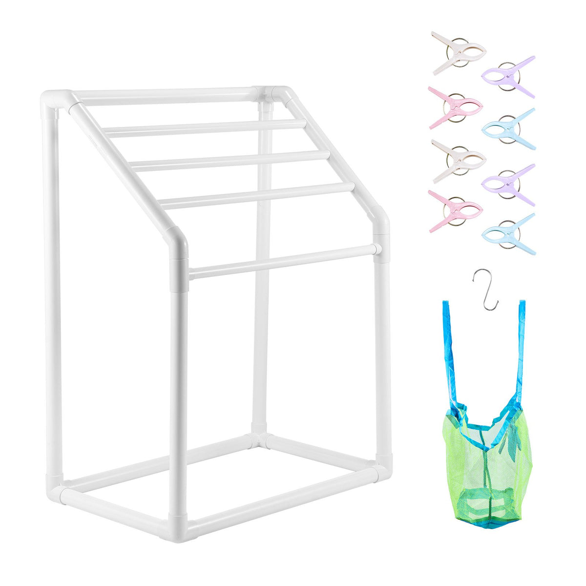 VEVOR Towel Rack, Freestanding Pool Towel Hanger Stand for O 5 Bars PVC White