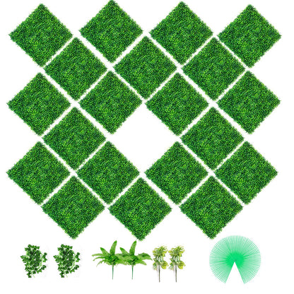 VEVOR Artificial Boxwood Panels, Boxwood Hedge Wall Panels,  20" x 20" / 20 PCS / PE Boxwood