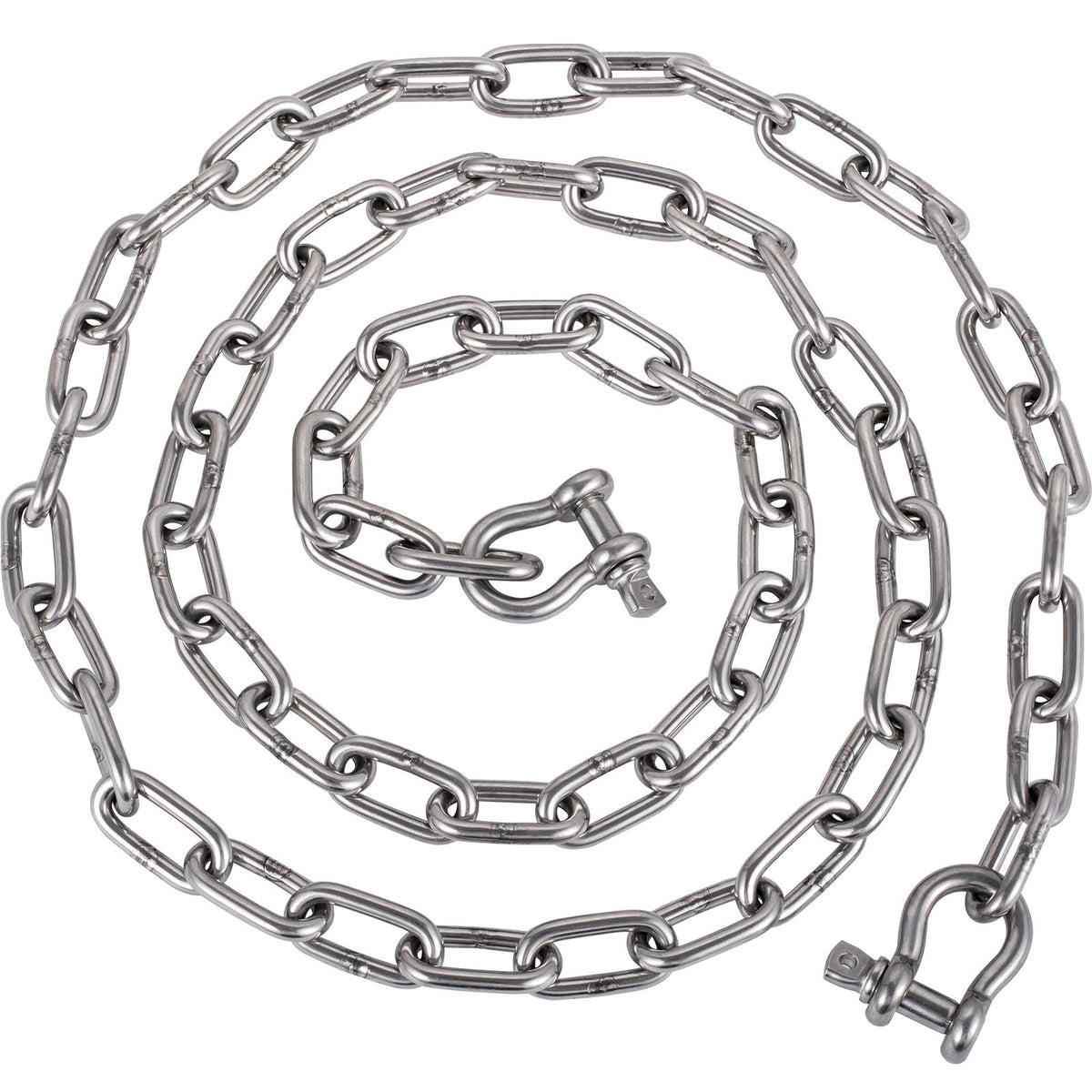 VEVOR Boat Anchor Chain, 5/16" Marine Grade Anchor Lead Chain, 2373 lbs. WLL/7120 lbs. BS, Galvanized and Stainless Steel Chain with Dual Lock Ring Shackles for Boats, Deck, Fishing, Anchors 20 ft / 316 Stainless Steel
