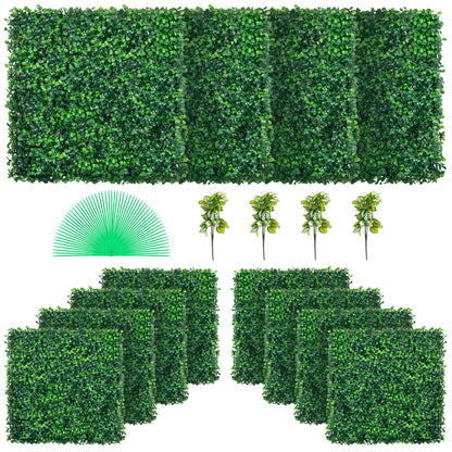 VEVOR Artificial Boxwood Panels, Boxwood Hedge Wall Panels,  20" x 20" / 12 PCS / UV Boxwood