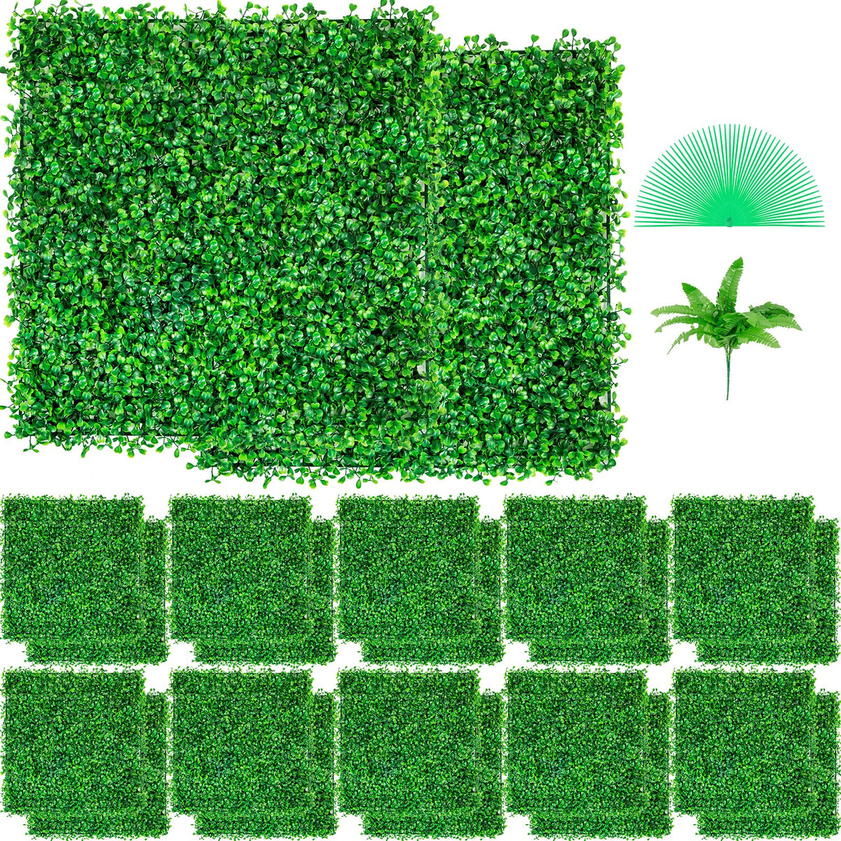 VEVOR Artificial Boxwood Panels, Boxwood Hedge Wall Panels,  10" x 10" / 24 PCS / UV Boxwood