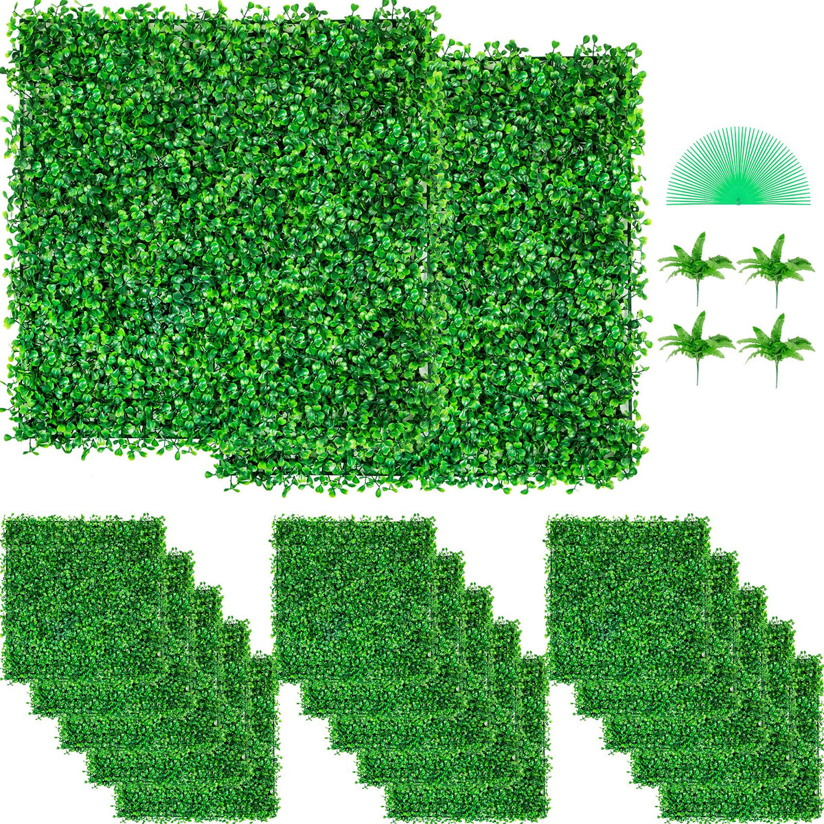 VEVOR Artificial Boxwood Panels, Boxwood Hedge Wall Panels,  10" x 10" / 48 PCS / UV Boxwood