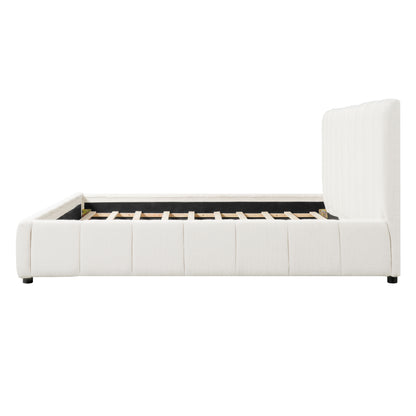 King Size Upholstered Bed Frame With Boucle Fabric And Thick Headboard, Off white image 7