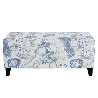 Luxury Storage Ottoman with Floral Patterned Fabric, Soft-Close Hinges, Multi-Functional Footrest & Seat for Living Room, Bedroom - Hidden Compartment for Blankets/Pillows image 2