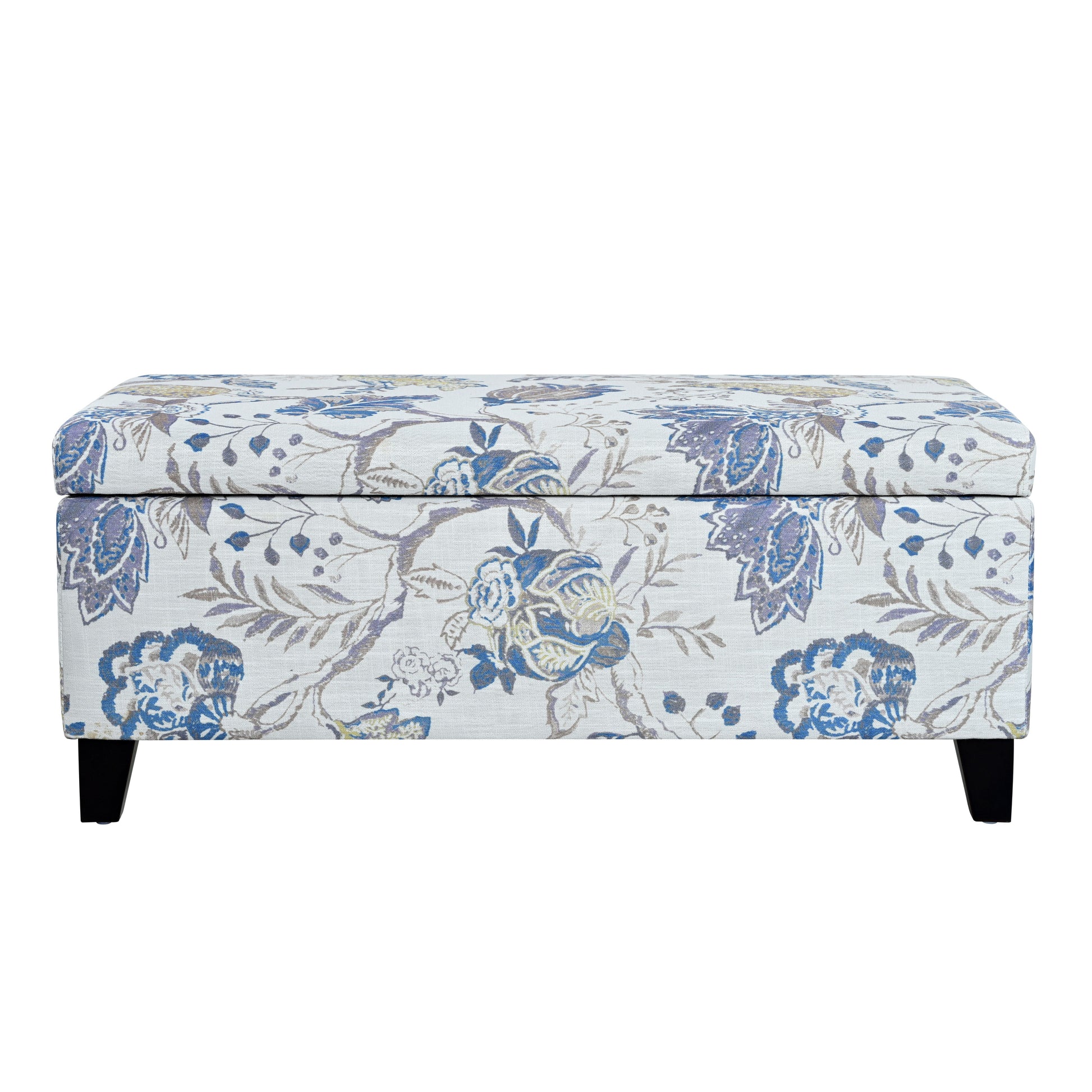 Luxury Storage Ottoman with Floral Patterned Fabric, Soft-Close Hinges, Multi-Functional Footrest & Seat for Living Room, Bedroom - Hidden Compartment for Blankets/Pillows image 3