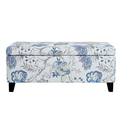 Luxury Storage Ottoman with Floral Patterned Fabric, Soft-Close Hinges, Multi-Functional Footrest & Seat for Living Room, Bedroom - Hidden Compartment for Blankets/Pillows image 3